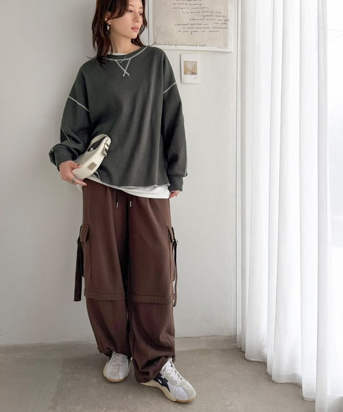 《JaVaジャバ 別注》シンプルなのに格上げ。2way配色ワッフルロンTee jv1260065