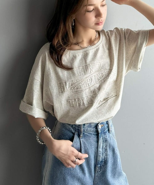 綿100%メンズライクヴィンテージウォッシュ☆前後2way刺繍ワイドネックTシャツ ce1260421