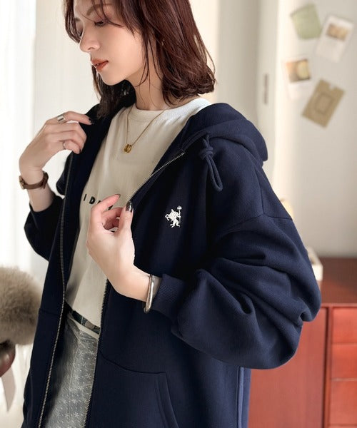 羽織って暖か、さらりと洒落感。胸元ワンポイント刺繍裏起毛ダブルジップパーカー（長袖） ce1260601