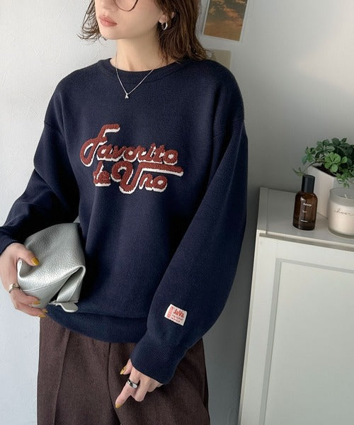 《JaVaジャバコラボ》後ろタックで作る旬シルエット♪サガラ刺繍風ロゴコクーンニット jv1050313