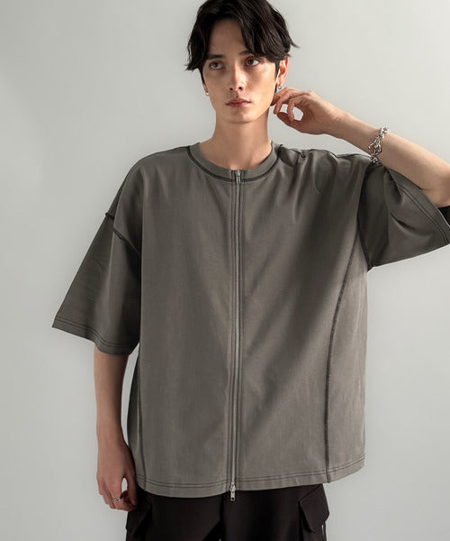 【Classical Origin】「1枚でも羽織でも。」インサイドアウト仕様2wayダブルジップTシャツ／Inside-Out Oversized Double-Zip 2way T-Shirt co1150018