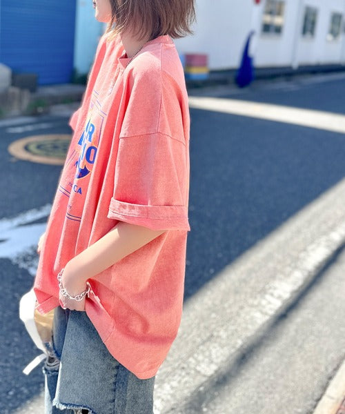 《JaVa ジャバコラボ》キャッチーな大人Tee。綿100%ピグメントロゴビッグTシャツ jv1029024