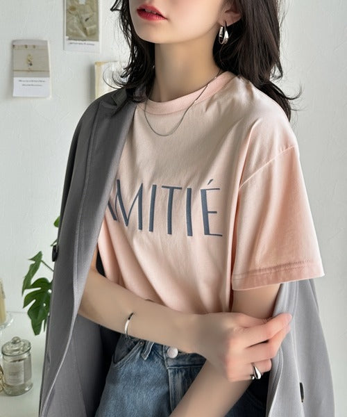 ワンランク上の大人シンプルベーシック。シルケット加工フロッキープリントTシャツ（半袖） ce1020202