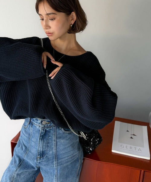 立体スリーブで叶える、こなれシルエット。コクーンスリーブシンプルプルオーバーニット ce1050316