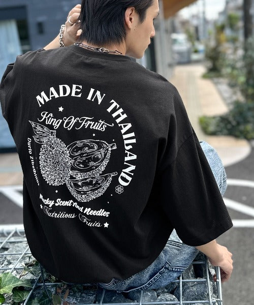 《JaVaジャバコラボ》周りと差がつくアート感。綿100％ タイ☆トロピカルフルーツ柄☆ビッグTシャツ jv1029128