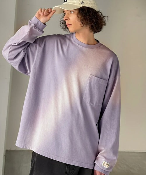 《JaVaジャバコラボ》垢抜け！大人のストリートstyleを作る。綿100％スプレーダイ加工オーバーサイズTシャツ（長袖） jv1020358