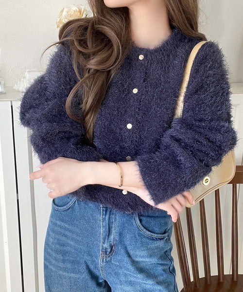 ふんわりとした優しい風合いが魅力的。前後2wayWフェイスフェザーショート丈カーディガン（長袖） ce1020283