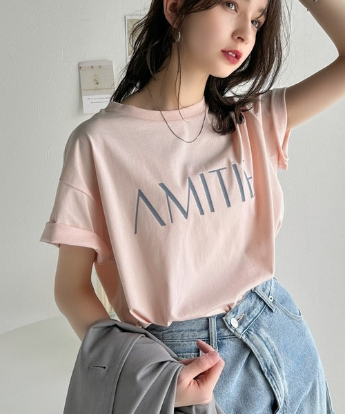 ワンランク上の大人シンプルベーシック。シルケット加工フロッキープリントTシャツ（半袖） ce1020202