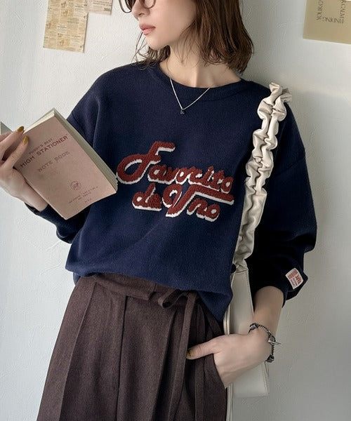 《JaVaジャバコラボ》後ろタックで作る旬シルエット♪サガラ刺繍風ロゴコクーンニット jv1050313