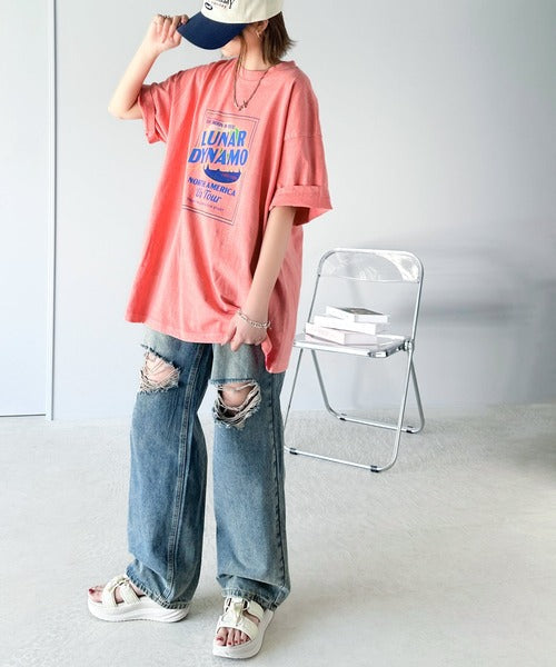 《JaVa ジャバコラボ》キャッチーな大人Tee。綿100%ピグメントロゴビッグTシャツ jv1029024