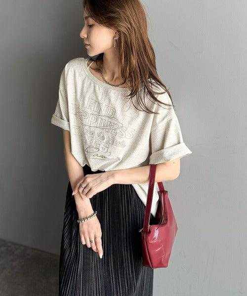 綿100%メンズライクヴィンテージウォッシュ☆前後2way刺繍ワイドネックTシャツ ce1260421