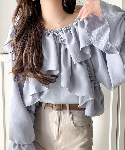 【mily bilet】大人の甘さがちょうどいい♪オフショル2wayキャンディースリーブカシュクールブラウス（長袖） mi1019127