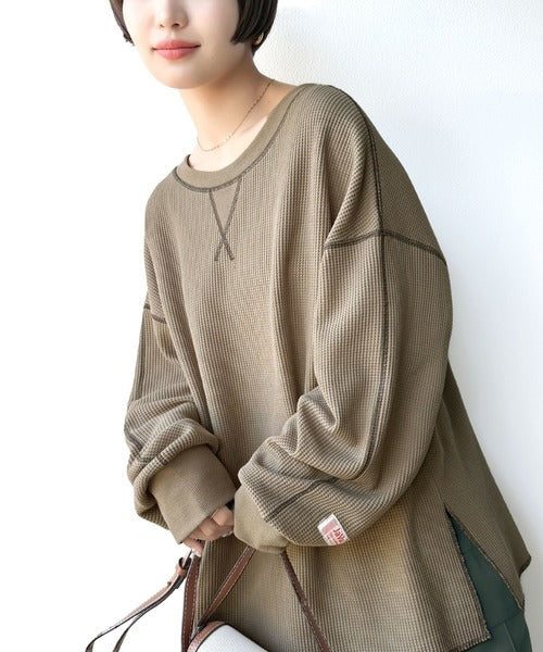 《JaVaジャバ 別注》シンプルなのに格上げ。2way配色ワッフルロンTee jv1260065