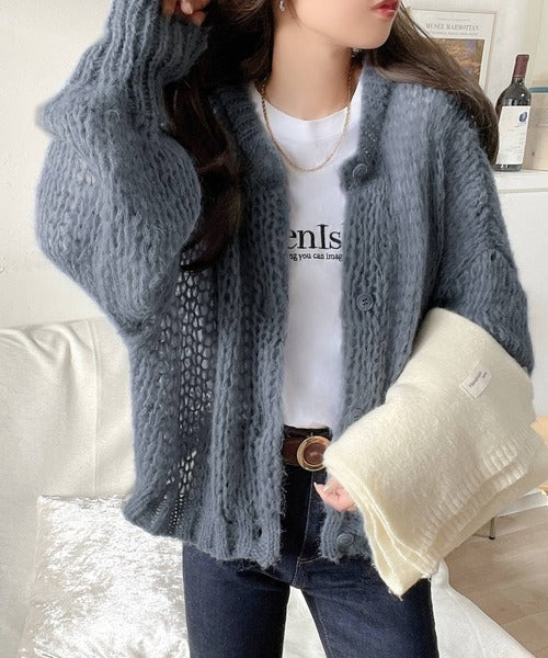 ガーリーな抜け感。前後2way度甘メッシュニットカーディガン ce1260219