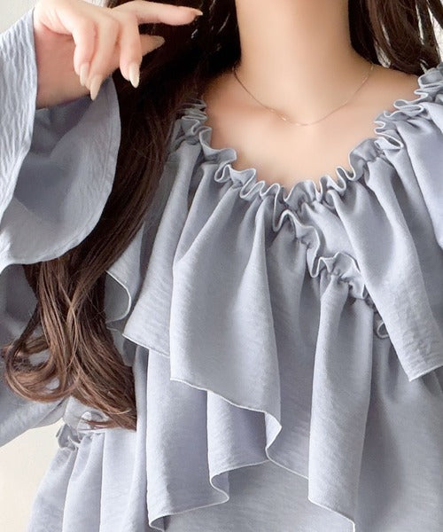 【mily bilet】大人の甘さがちょうどいい♪オフショル2wayキャンディースリーブカシュクールブラウス（長袖） mi1019127