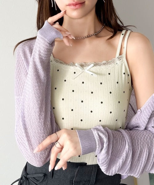 【mily bilet】１枚で今っぽデザイン。小花柄ダブルストラップリボンカップ付きレースキャミソール mi1019081