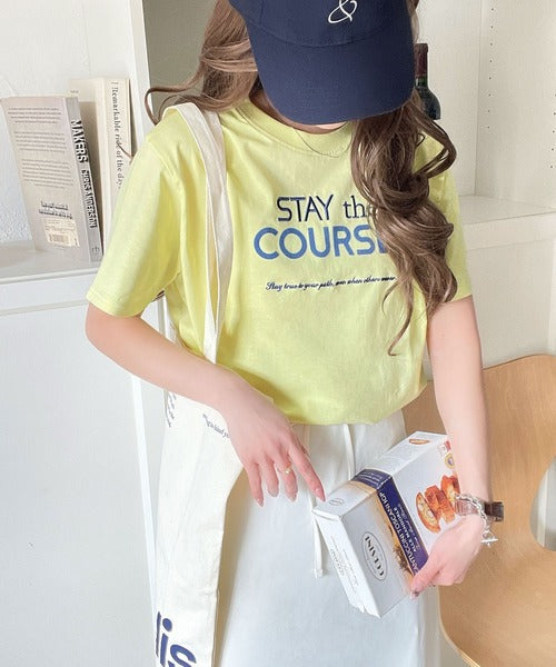 【sustaina+】シンプルなのに格上げ感抜群。オーガニックコットン100%前後2wayロゴ刺繍＆フロッキーTシャツ(半袖) ce1260399