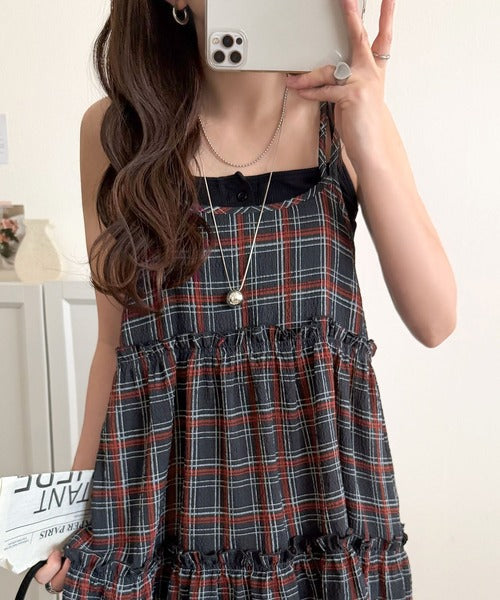 【mily bilet】360度どこから見ても大人可愛い!　切替シアーティアードキャミチュニック mi1019119