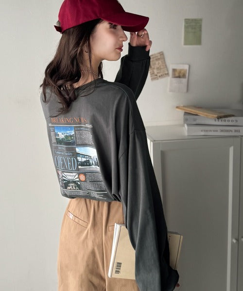 纏うだけで、洒落感アップデート◎綿100％ニュースペーパーロゴプリントオーバーサイズTシャツ ce1330046