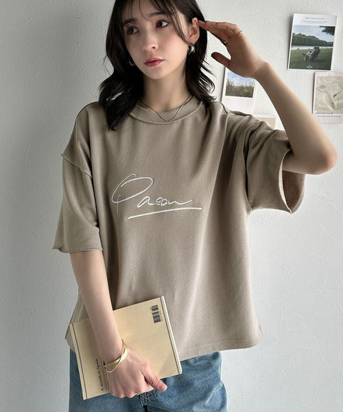 《JaVaジャバコラボ》大胆ロゴで魅せる。前後2way裏毛胸元PAEANロゴ半袖Tシャツ jv1260422