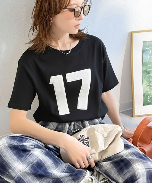 【前後2way】快適素材、立体刺繍がアクセントに♪綿100％デザインナンバリングサガラ刺繍T ce1350008