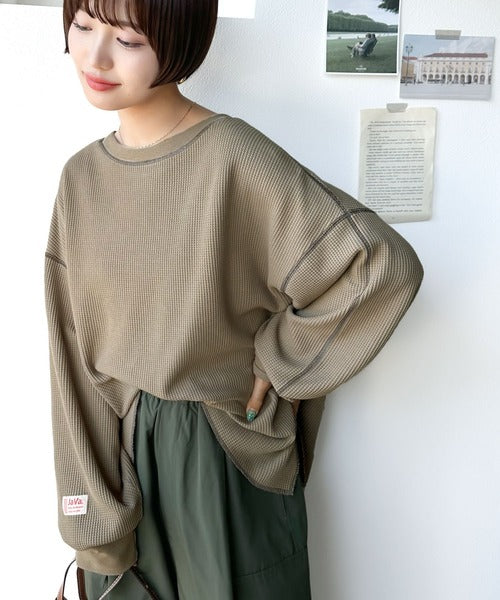 《JaVaジャバ 別注》シンプルなのに格上げ。2way配色ワッフルロンTee jv1260065