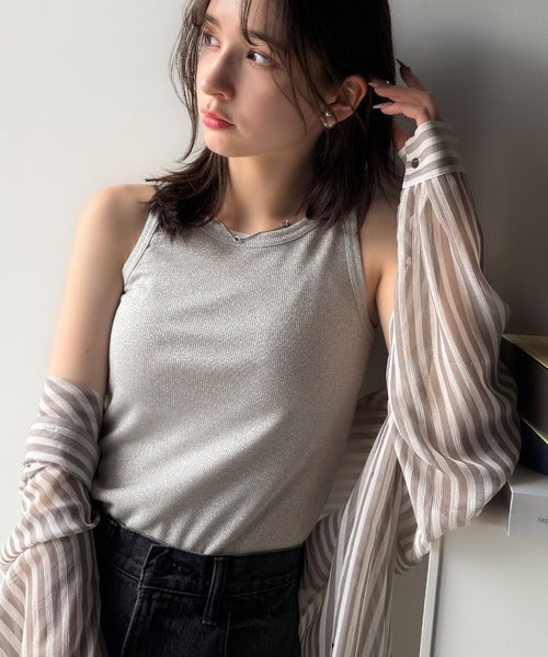 大人お洒落はさりげなくきらめくラメ◎ラメ入りアメスリテレコタンクトップ ce1110123