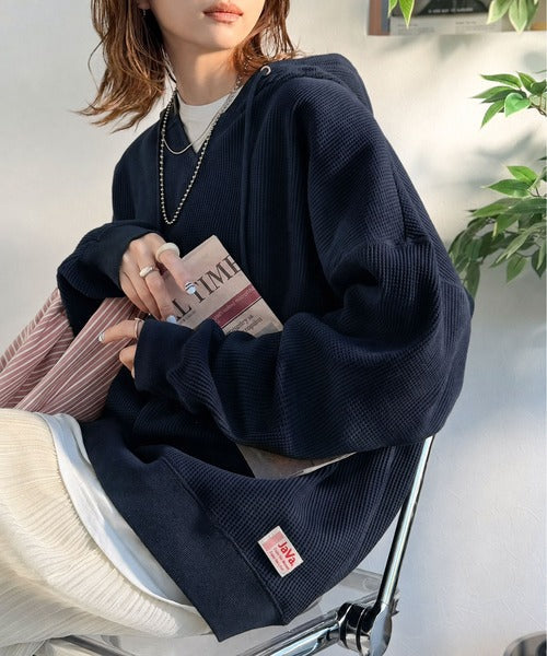 《JaVa ジャバコラボ》毎日着たい、今っぽゆるっとシルエット。綿100％オーバーサイズワッフルパーカー jv1260611