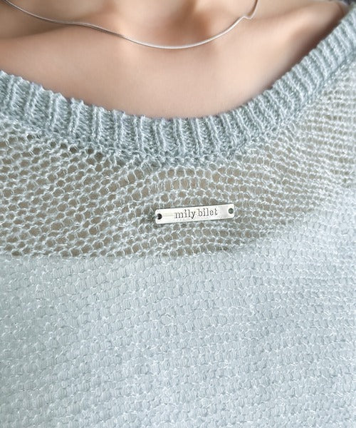 【mily bilet】大人のきらめき。プレートデザイン透かし編み袖リボンラメニット(ワンオフショル2way) mi1259009
