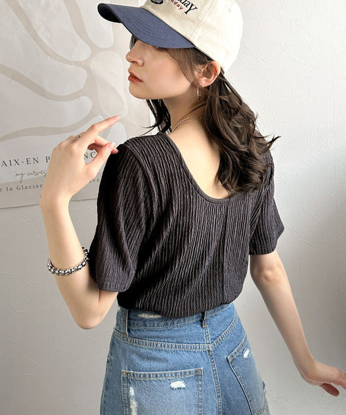 抜け感が大人の魅力♪前後2wayバックオープンジャガードトップス（半袖） ce1010412