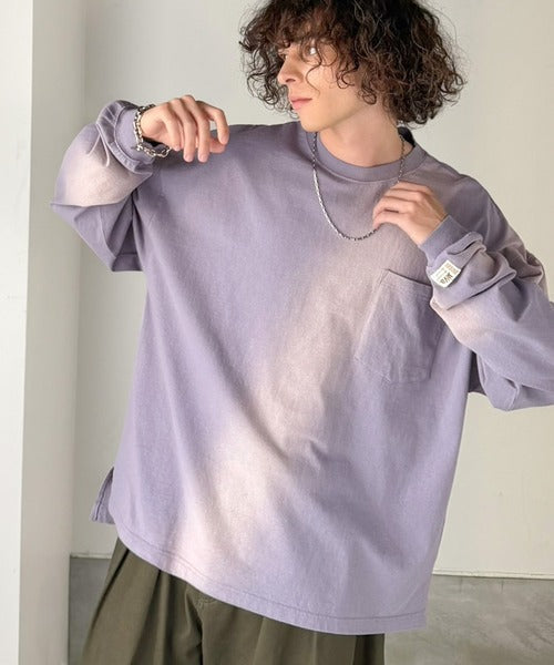 《JaVaジャバコラボ》垢抜け！大人のストリートstyleを作る。綿100％スプレーダイ加工オーバーサイズTシャツ（長袖） jv1020358