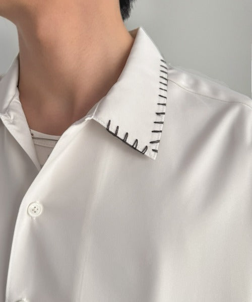 【接触冷感機能付き】サガラ刺繍フラワーステッチシャツ／Cool-Touch Fabric Sagara Embroidered Flower Stitch Shirt (半袖) co1320019