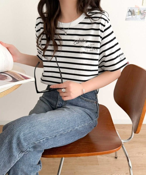前後ダブル刺繍で、後姿だってぬかりなくかわいい♪ 綿100％グラフィック飛び刺繍Tシャツ (半袖) ce1260546
