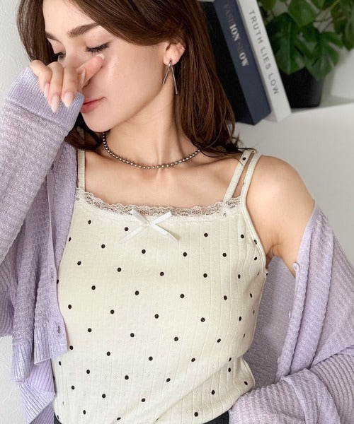 【mily bilet】１枚で今っぽデザイン。小花柄ダブルストラップリボンカップ付きレースキャミソール mi1019081