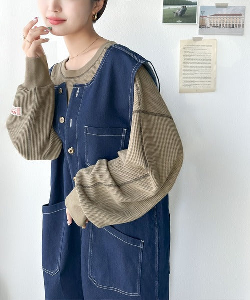 《JaVaジャバ 別注》シンプルなのに格上げ。2way配色ワッフルロンTee jv1260065