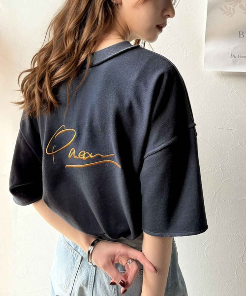 《JaVaジャバコラボ》大胆ロゴで魅せる。前後2way裏毛胸元PAEANロゴ半袖Tシャツ jv1260422