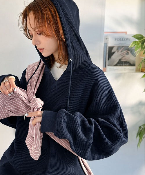 《JaVa ジャバコラボ》毎日着たい、今っぽゆるっとシルエット。綿100％オーバーサイズワッフルパーカー jv1260611