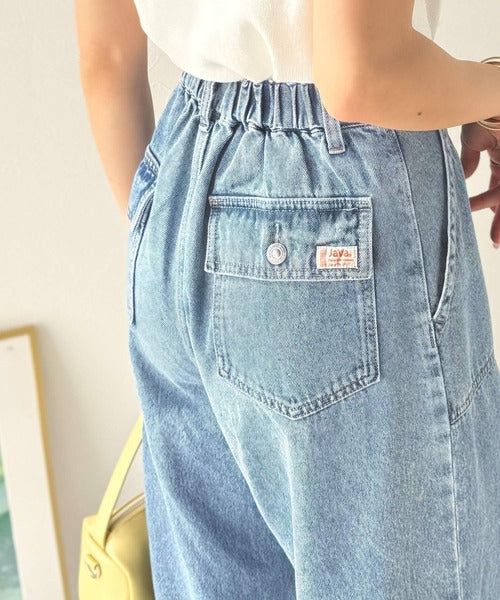 《JaVaジャバコラボ》 立体感でシルエット補正。ウエストゴムで履きやすい綿100%バルーンベイカーデニムパンツ jv1070188