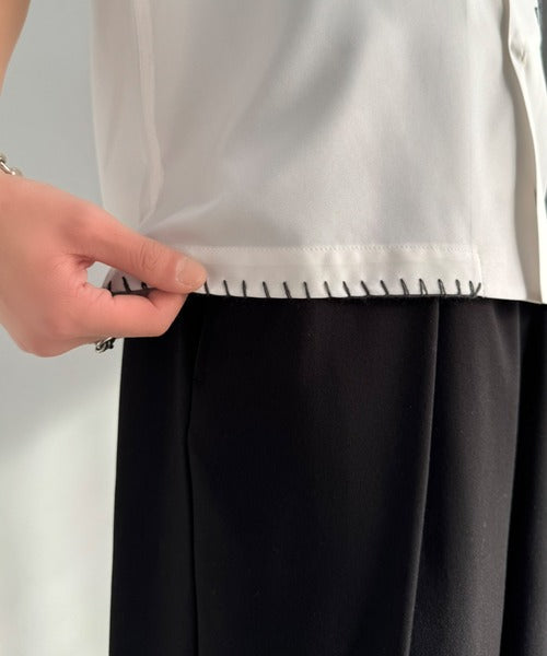 【接触冷感機能付き】サガラ刺繍フラワーステッチシャツ／Cool-Touch Fabric Sagara Embroidered Flower Stitch Shirt (半袖) co1320019
