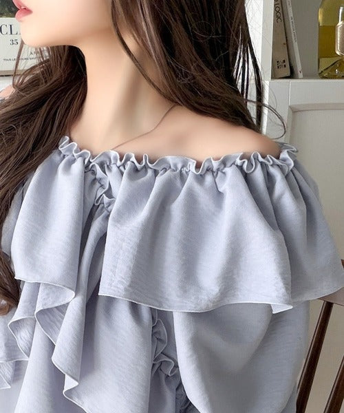 【mily bilet】大人の甘さがちょうどいい♪オフショル2wayキャンディースリーブカシュクールブラウス（長袖） mi1019127