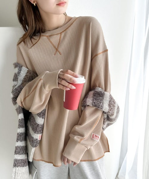 《JaVaジャバ 別注》シンプルなのに格上げ。2way配色ワッフルロンTee jv1260065