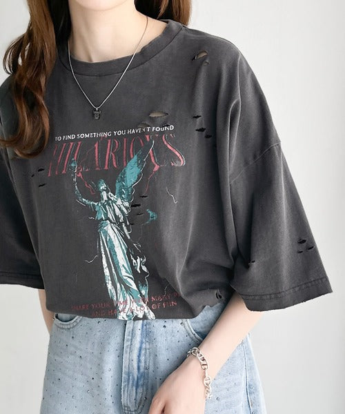 《Javaジャバコラボ》ゆるっとカジュアルに着こなす。綿100%ピグメント加工グラフィックプリントTシャツ＆ロンT(半袖)(長袖) jv1050148
