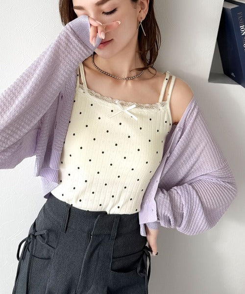 【mily bilet】１枚で今っぽデザイン。小花柄ダブルストラップリボンカップ付きレースキャミソール mi1019081