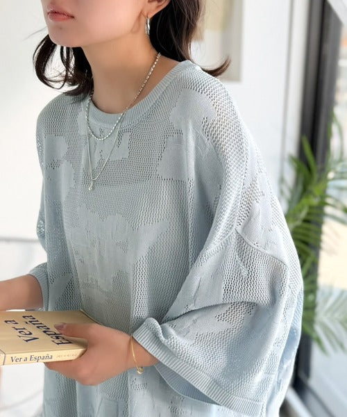繊細な花柄編みで軽やかに魅せる♪ニュアンスフラワージャガードメッシュサマーニット ce1350014