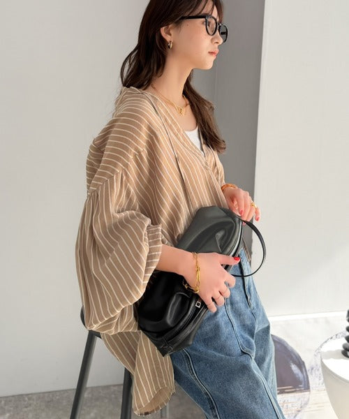 【Classical Evon】着回せる、大人の遊び心。前後2waドビーストライプブラウス ev1070224