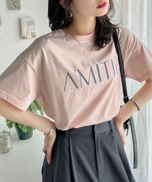 ワンランク上の大人シンプルベーシック。シルケット加工フロッキープリントTシャツ（半袖） ce1020202