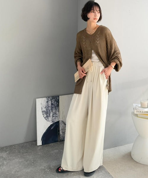 【Classical Evon】レトロな編み柄で華やぐ1枚。着回し抜群の 前後2way透かし編みニットカーディガン(長袖) ev1050375