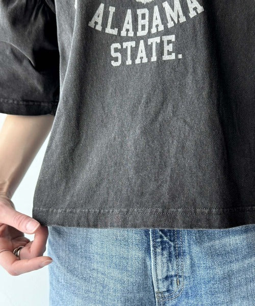 レディなヴィンテージスタイル。綿100％カレッジピグメント袖フリルTシャツ ce1020221