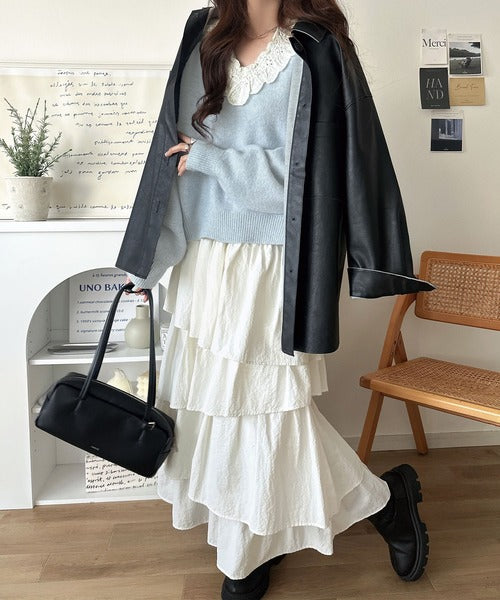 今年の大本命♪カジュアルにも大人っぽくも着こなせる。冬コーデが華やぐ、魅惑のレース襟ドッキングニットプルオーバー（長袖） ce1020368