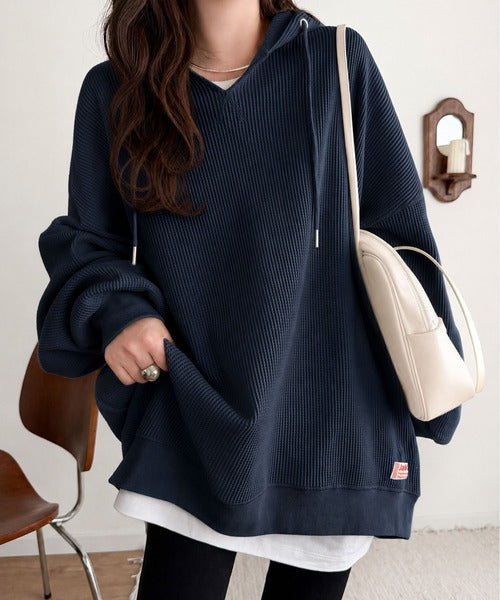 《JaVa ジャバコラボ》毎日着たい、今っぽゆるっとシルエット。綿100％オーバーサイズワッフルパーカー jv1260611